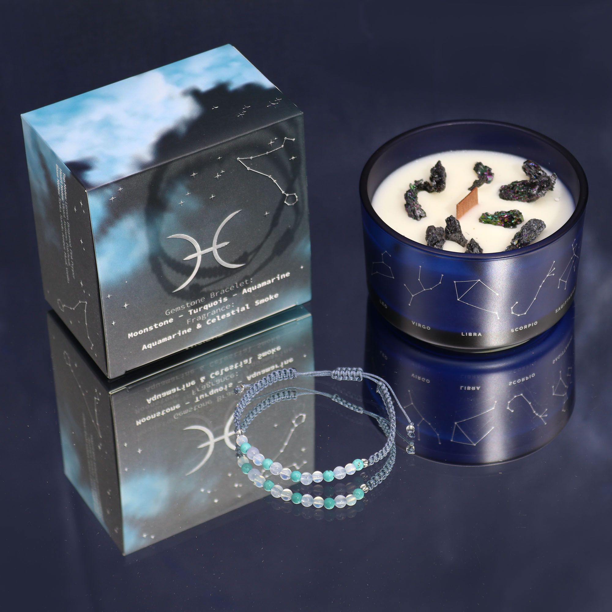 Vela de Cristal del Zodiaco con Pulsera de Piedras Preciosas - Piscis - Imagen 5