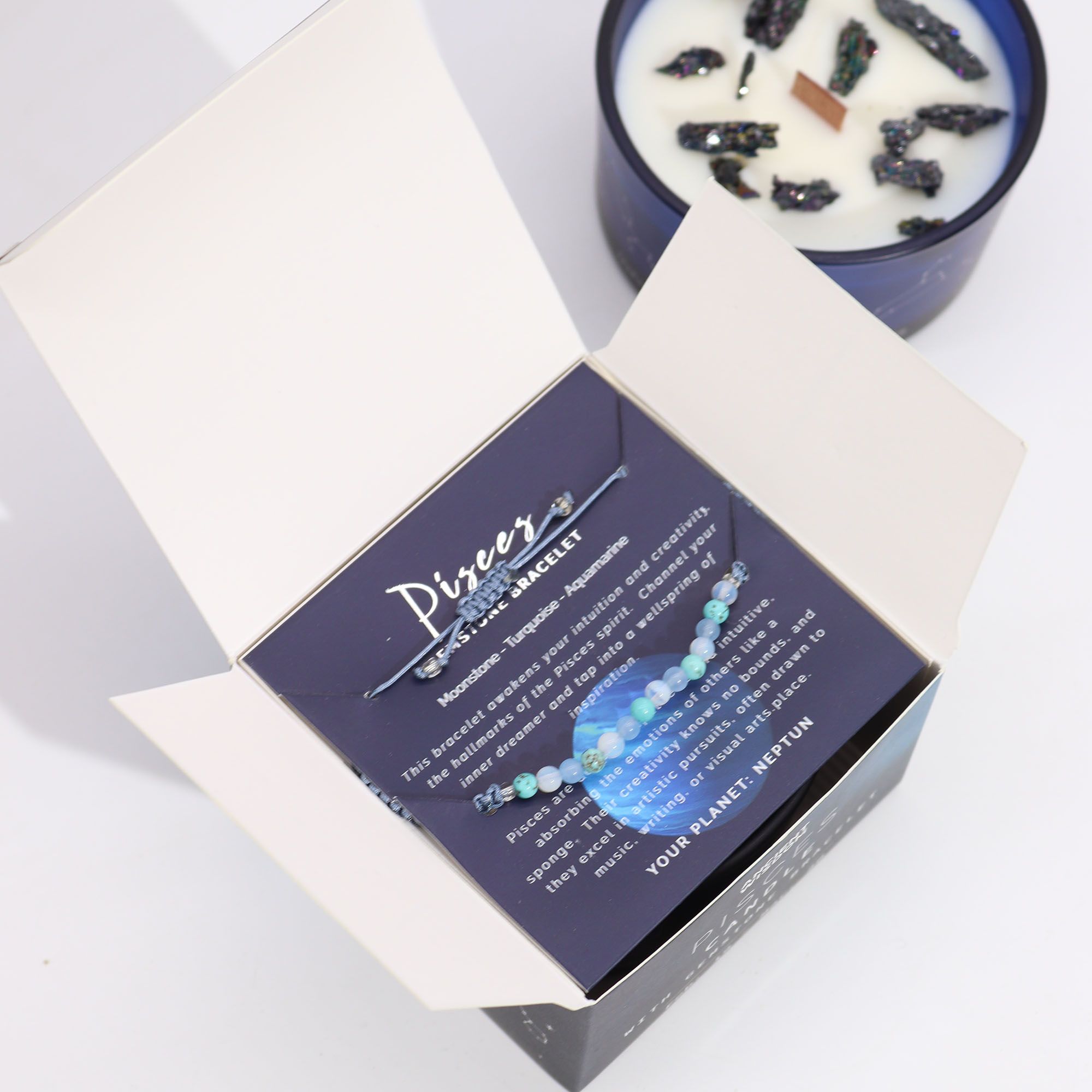 Vela de Cristal del Zodiaco con Pulsera de Piedras Preciosas - Piscis - Imagen 2