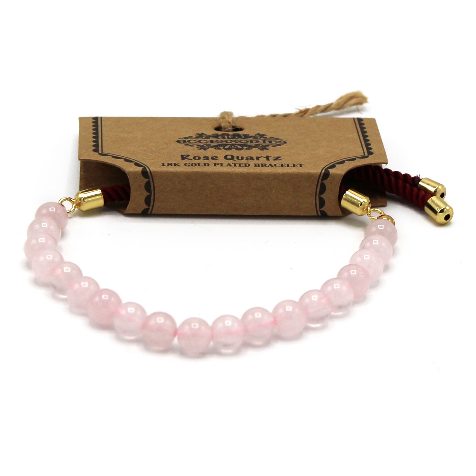 Pulsera de hilo burdeo con Cuarzo Rosa - Imagen 4