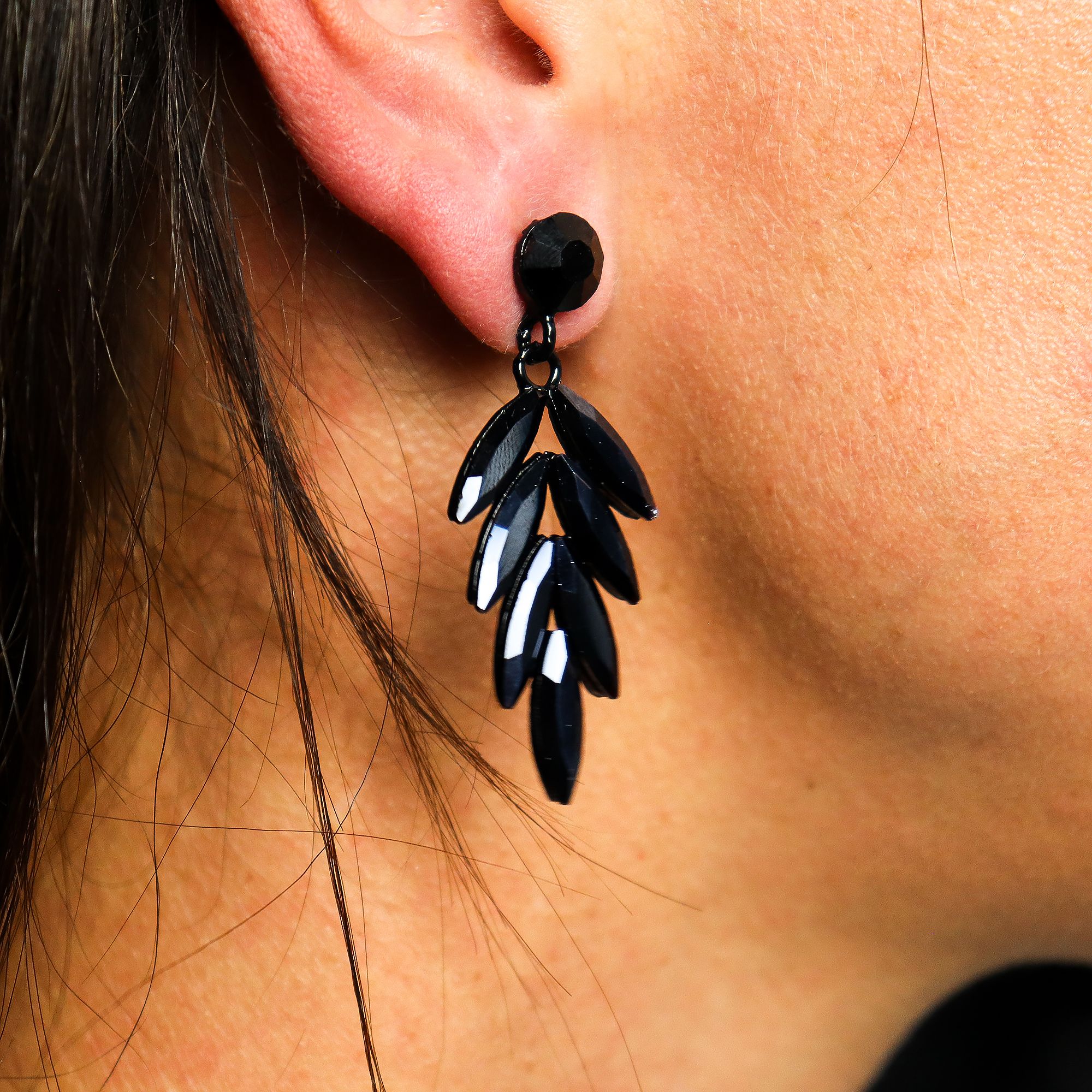 Pendientes de Cristal Vintage - Largo - Negro Azabache - Imagen 2