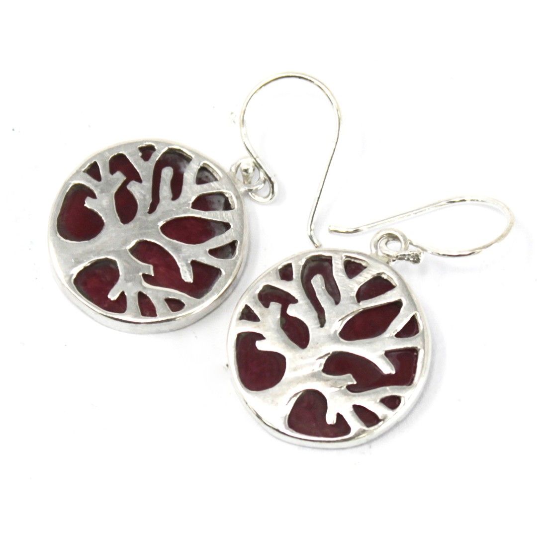 Pendientes Plata de Árbol de la Vida 15mm - Efecto Coral - Imagen 3