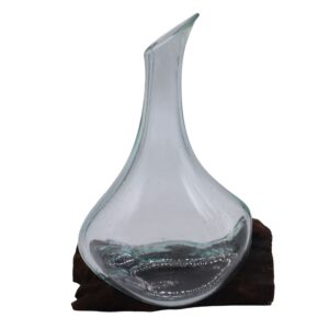 Decantador mini de vidrio fundido sobre madera 20 cm