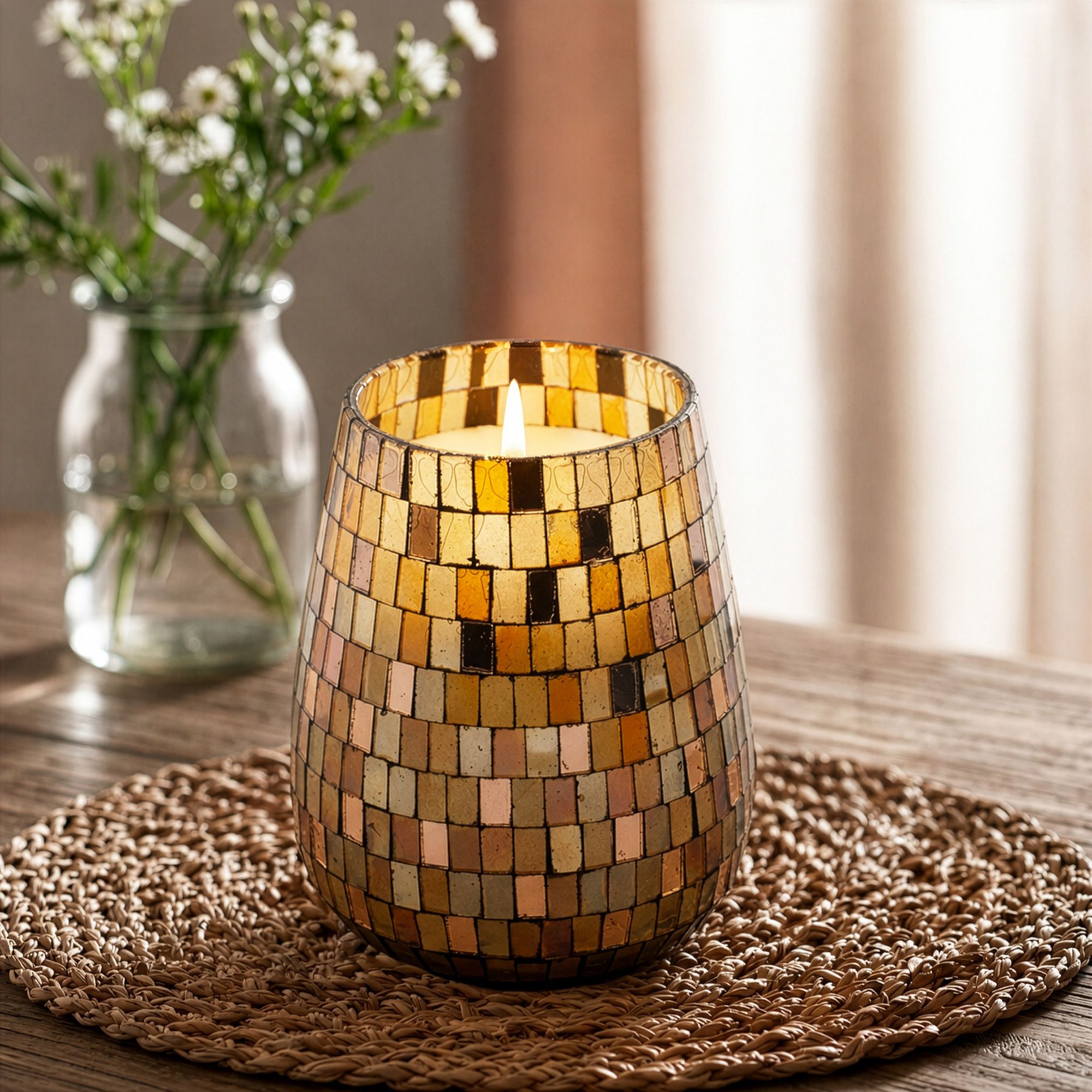 Velas en tarro de vidrio alto - mosaico ámbar - Imagen 3