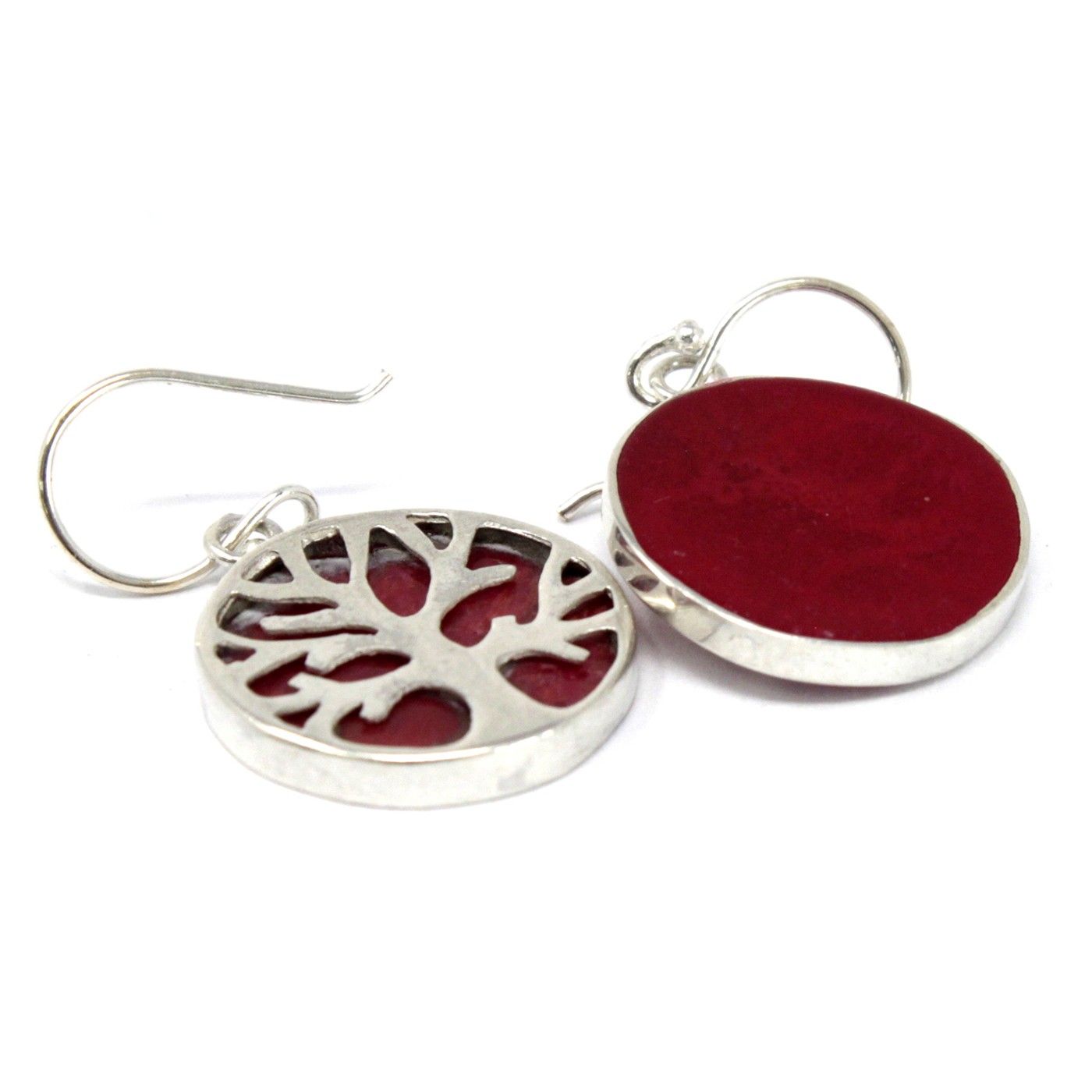 Pendientes Plata de Árbol de la Vida 15mm - Efecto Coral - Imagen 2