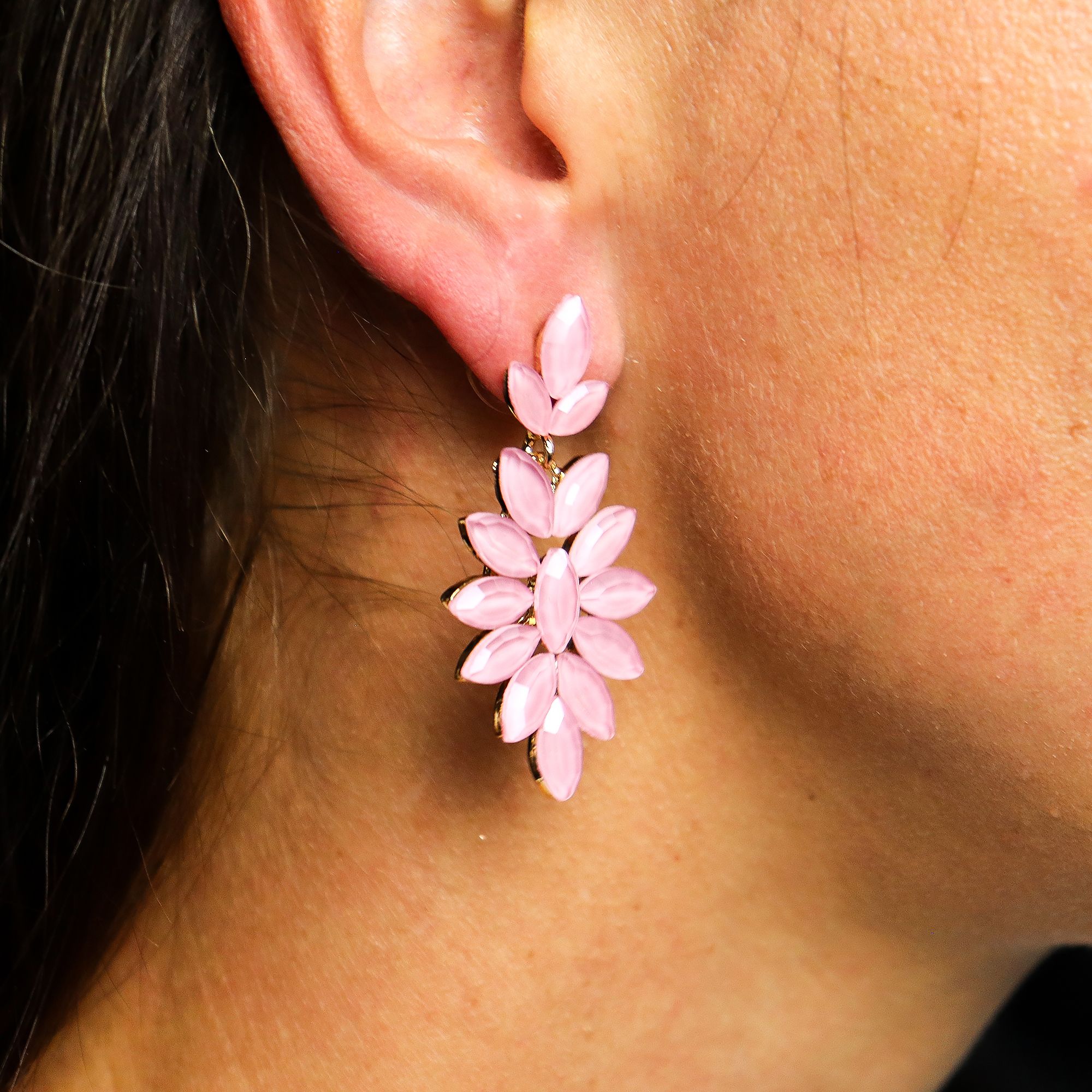 Pendientes de Cristal Vintage - Largo - Cuarzo Rosa - Imagen 2