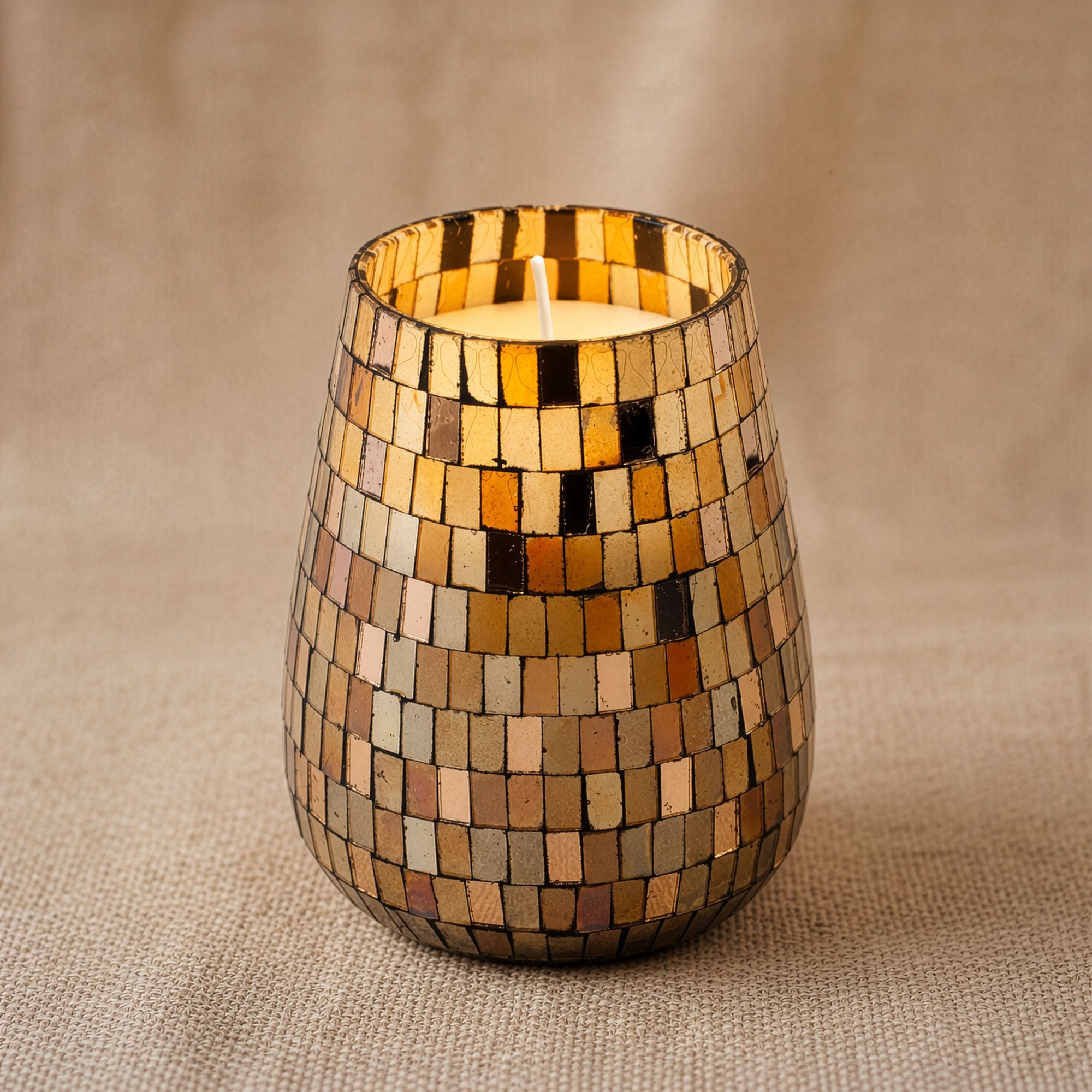 Velas en tarro de vidrio alto - mosaico ámbar - Imagen 4