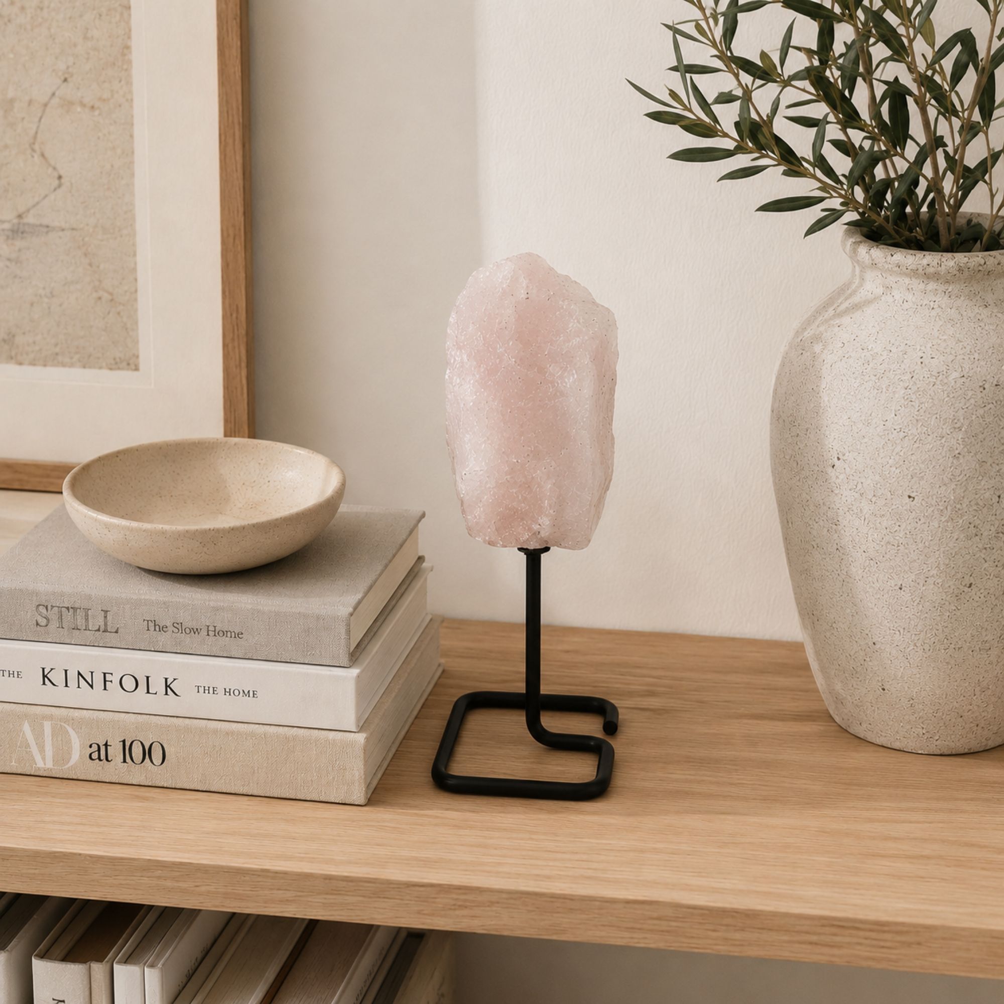 Especimen mineral en soporte de metal - Cuarzo rosa - Imagen 3