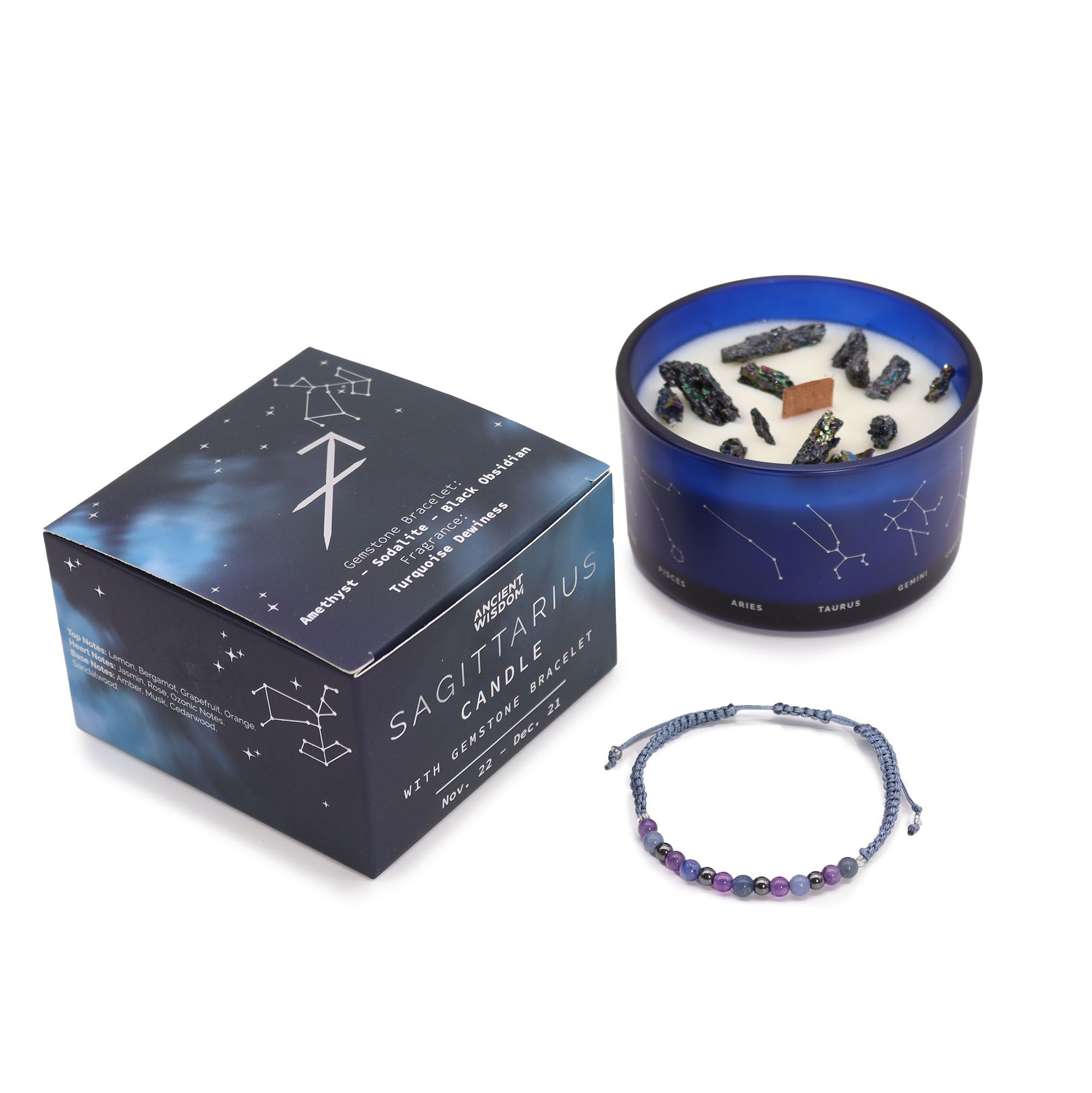 Vela de Cristal del Zodiaco con Pulsera de Piedras Preciosas - Sagitario - Imagen 3