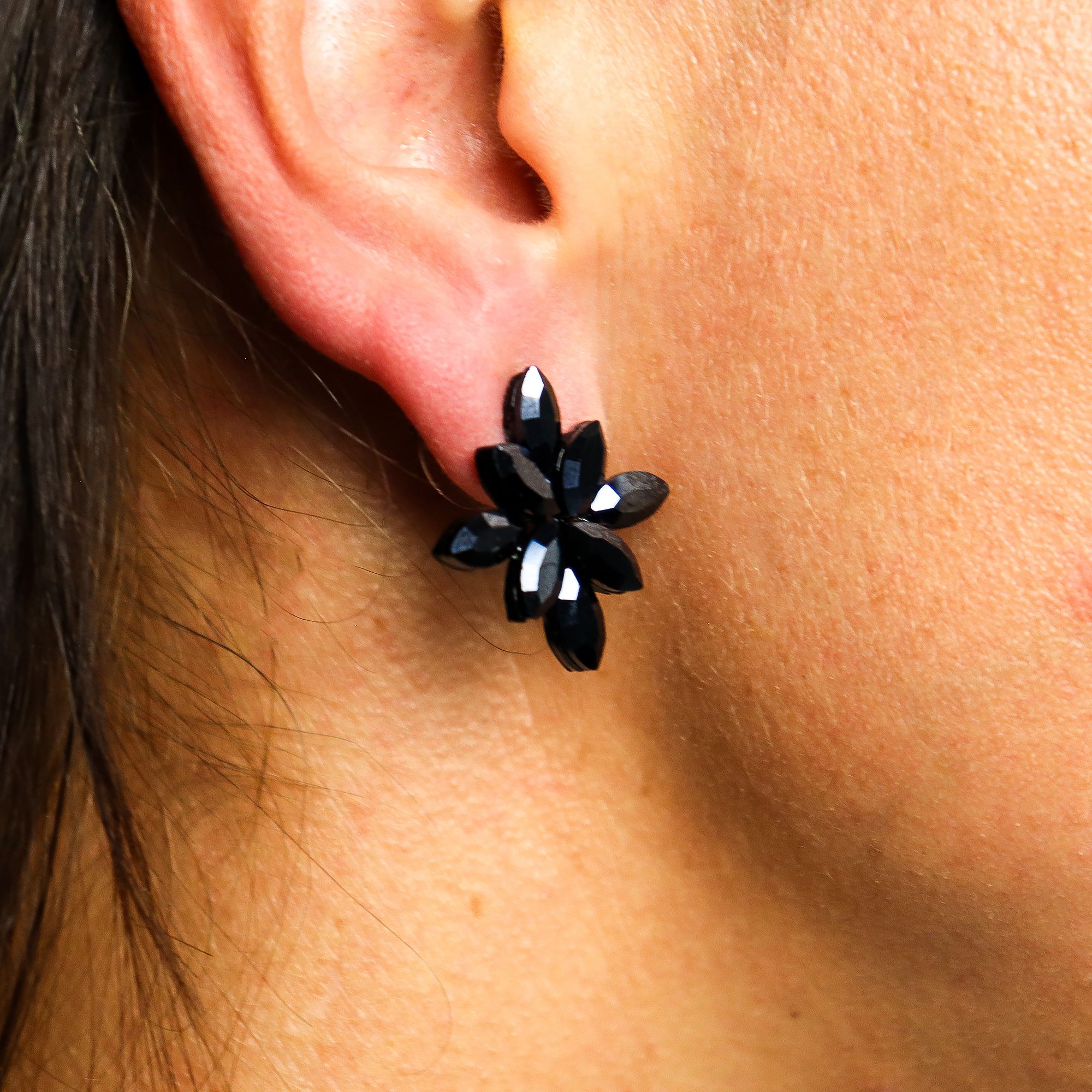 Pendientes de Cristal Vintage - Flores - Negro Azabache - Imagen 5
