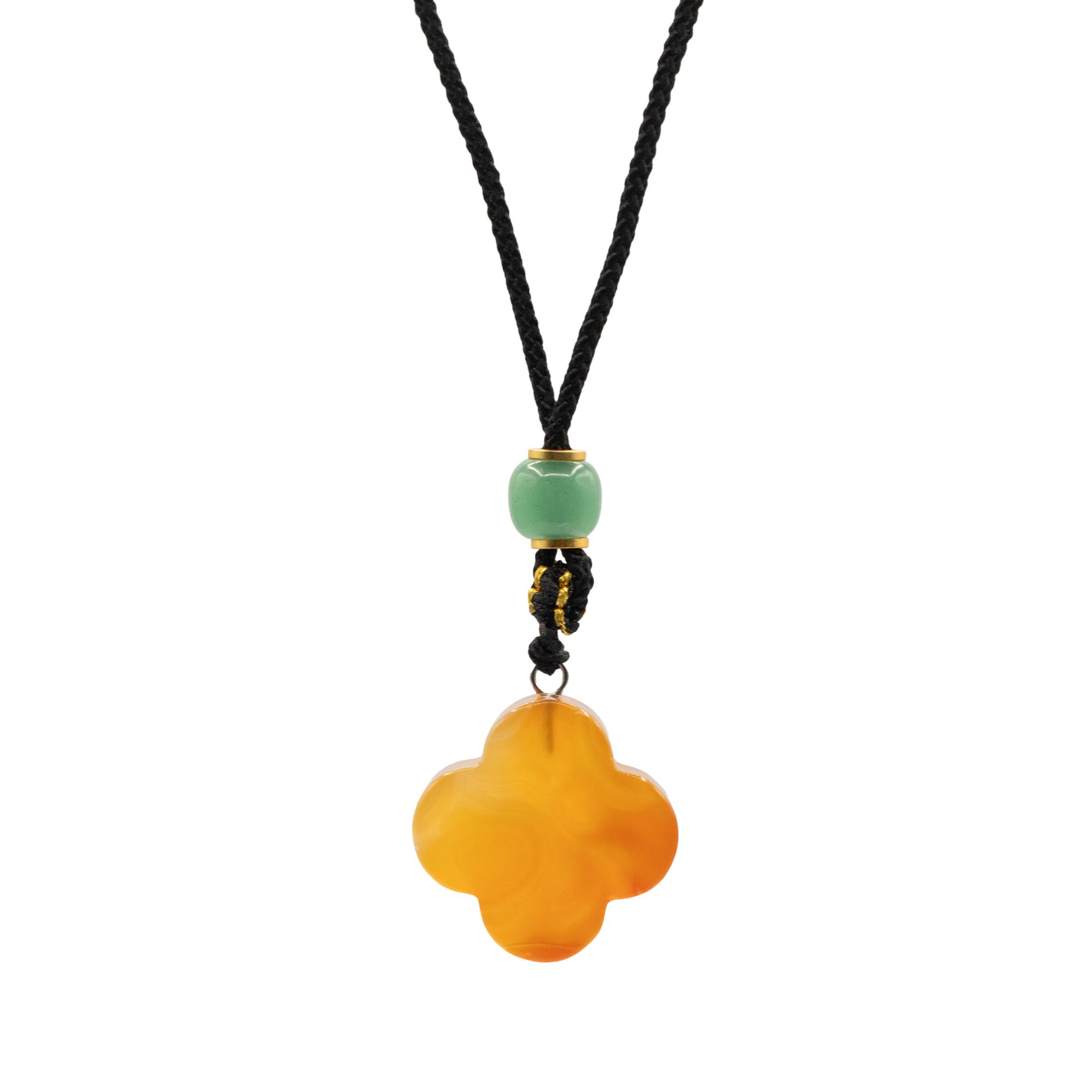 Collar de cordón Colgante de piedra preciosa - Jade rojo en forma de trébol - Imagen 2