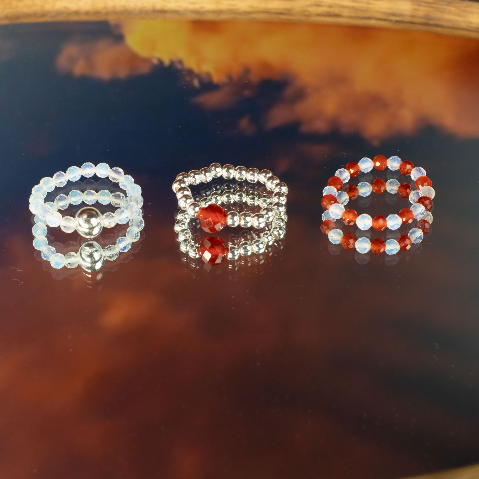 Conjunto de anillos de gema de ninfa - Luna de sangre - Imagen 5