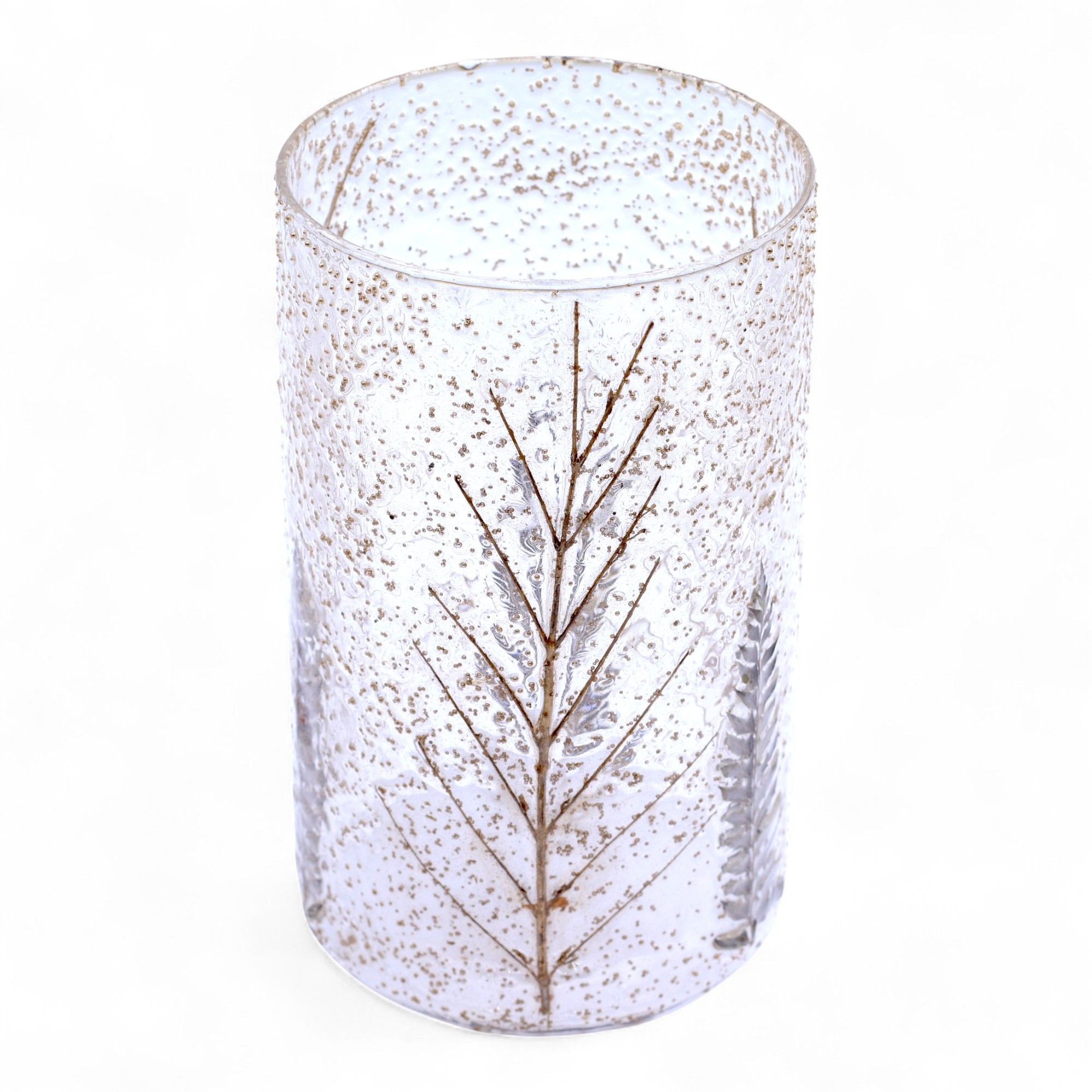 Portavelas de Vidrio floral natural - Jarrón alto - pino (19x11cm)
