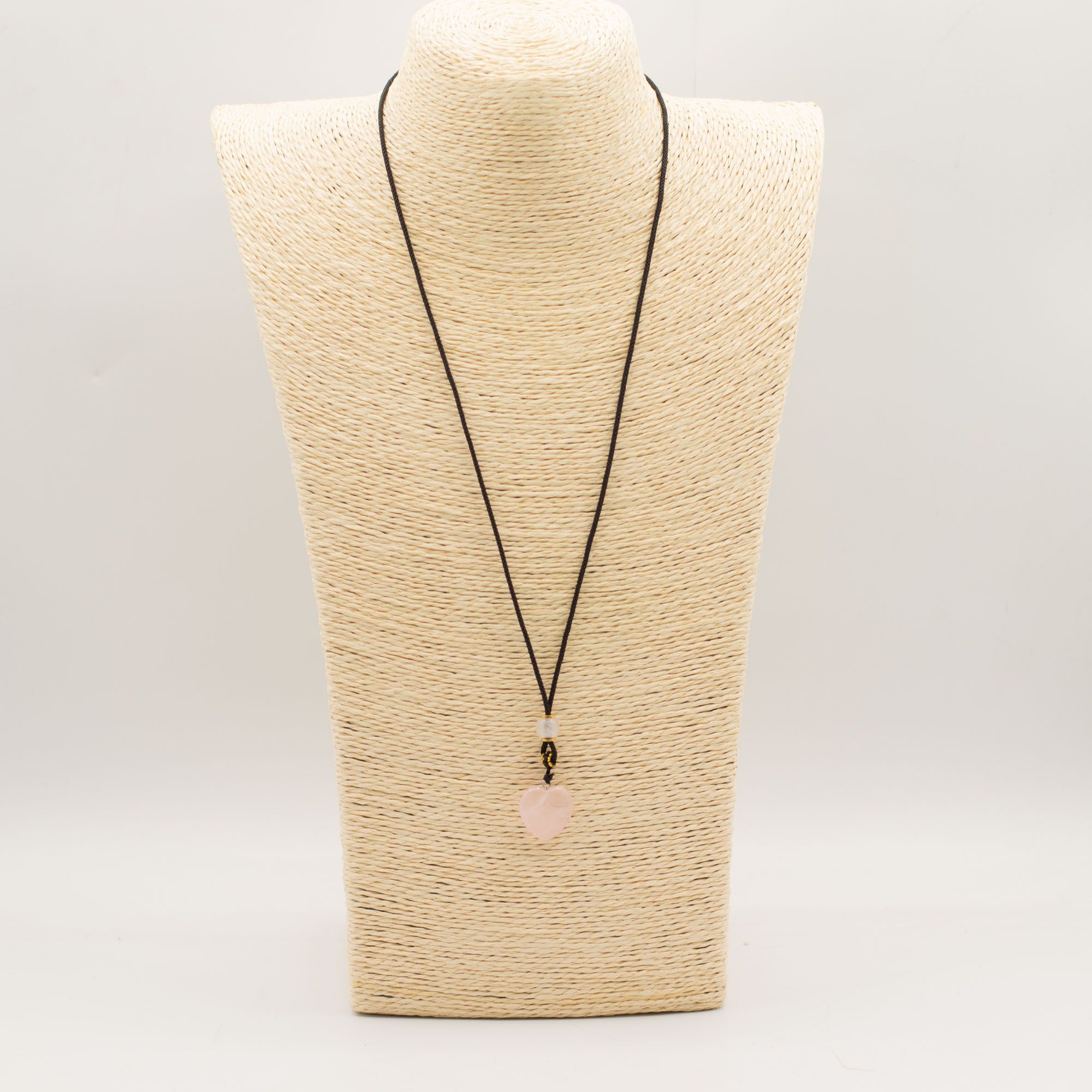 Collar de cuerda con colgante de piedra preciosa - corazón de cuarzo rosa - Imagen 2