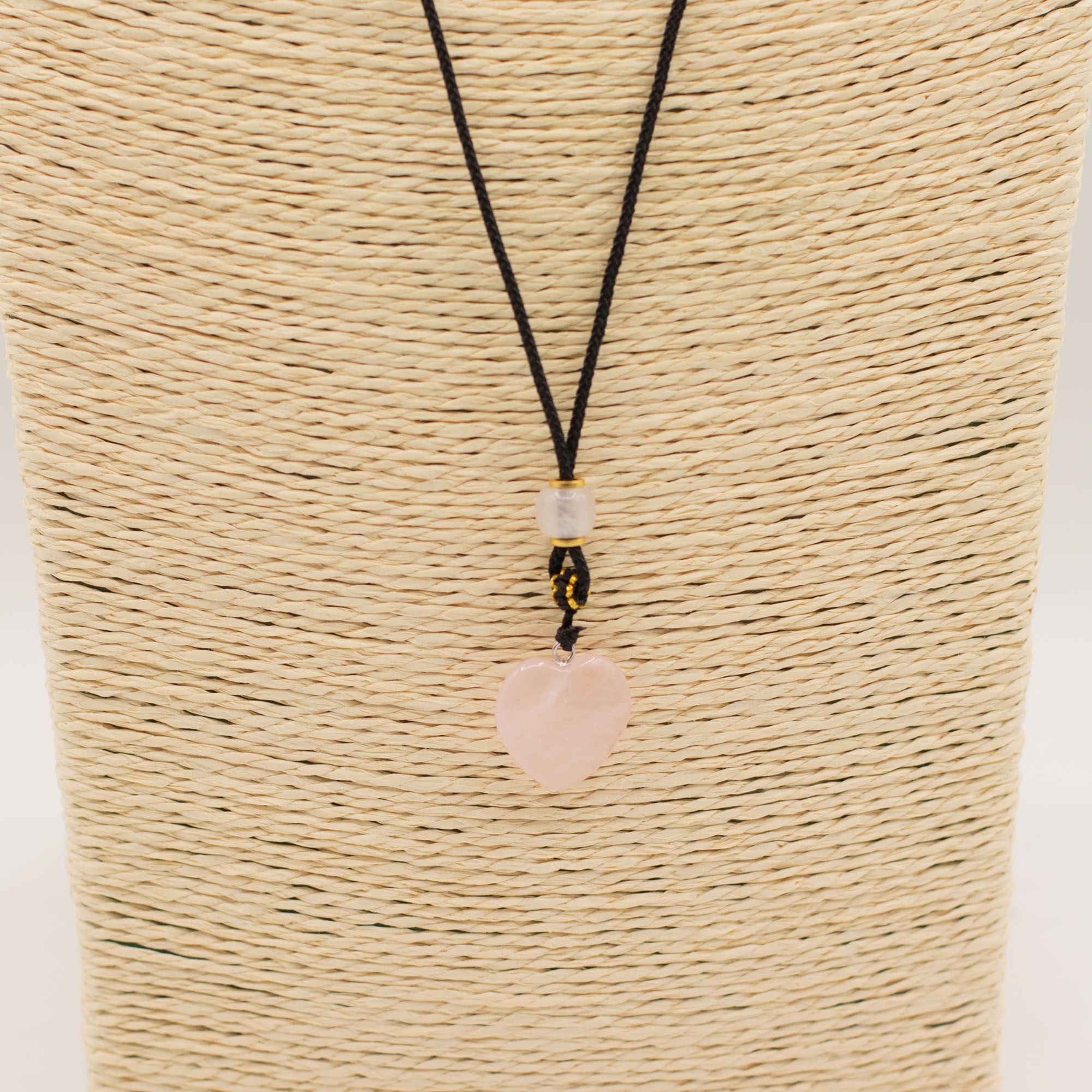Collar de cuerda con colgante de piedra preciosa - corazón de cuarzo rosa - Imagen 3