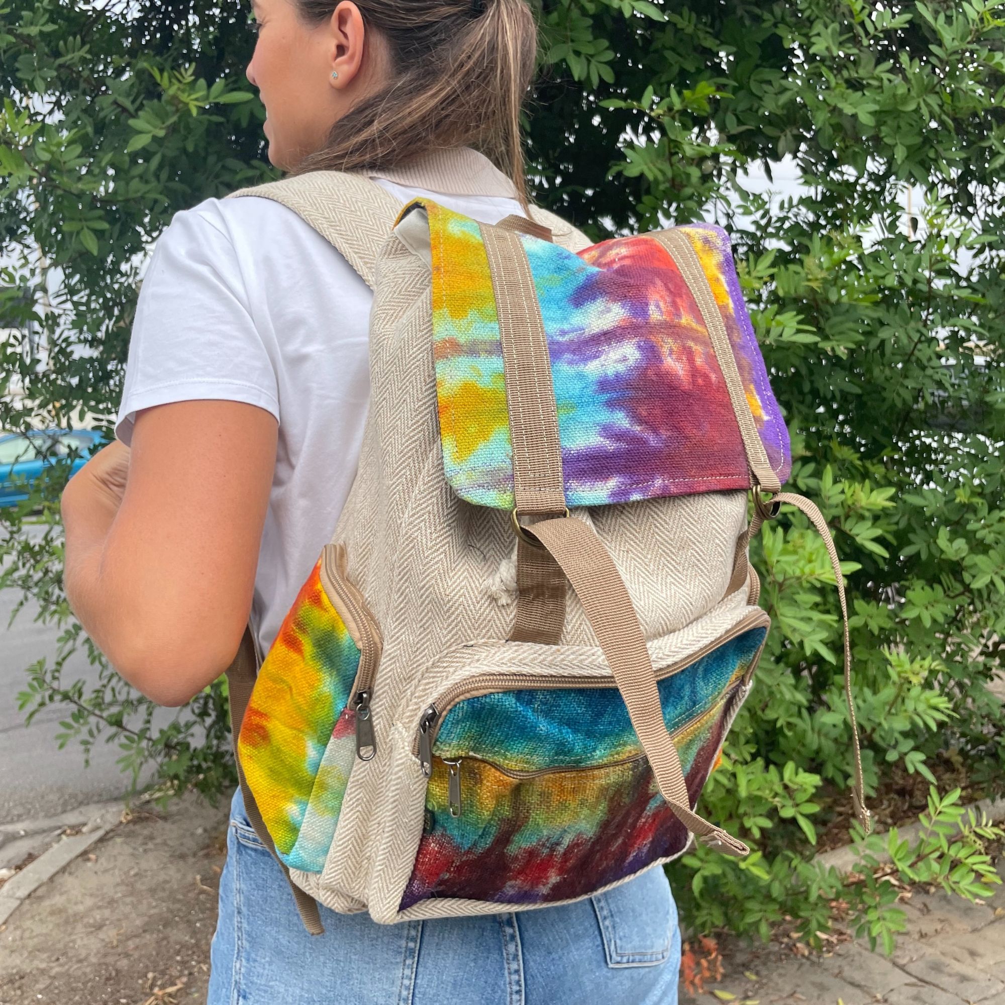 Mochila cuadrada grande de cáñamo Tiedye - Imagen 4