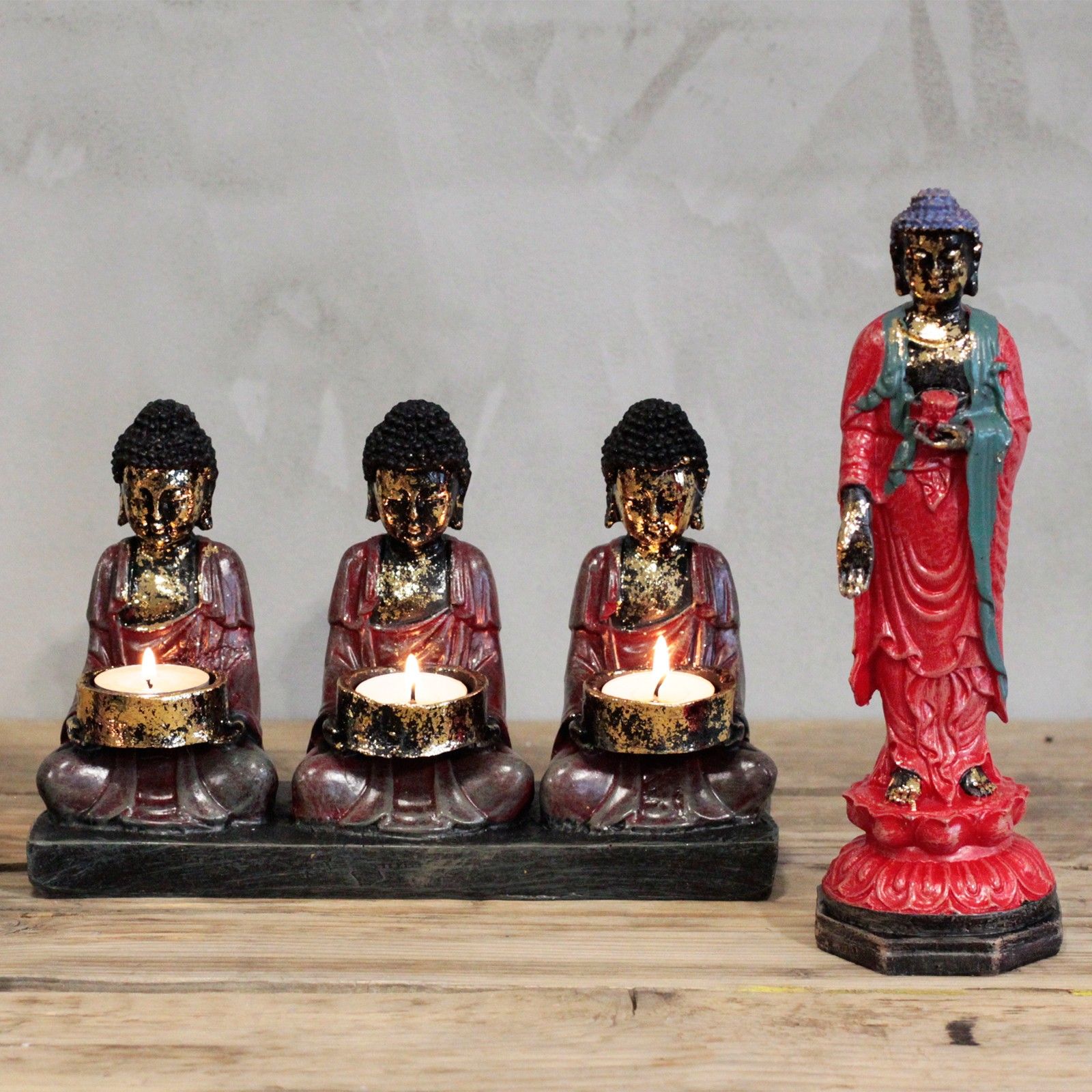 Buda antiguo - sostenedor de vela de tres devotos - Imagen 2