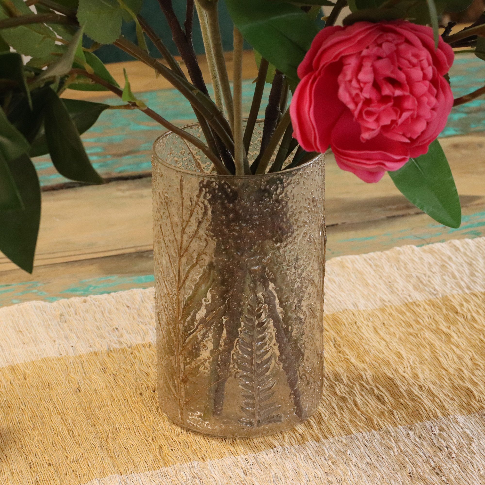 Portavelas de Vidrio floral natural - Jarrón alto - pino (19x11cm) - Imagen 4